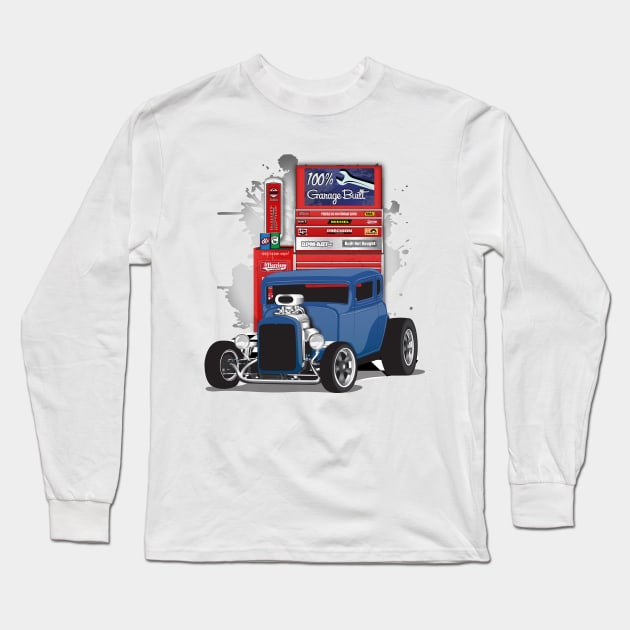 Blue 1932 Chevy 5 Window Coupe Hot Rod Garage Built Print Long Sleeve T-Shirt by RPM-ART